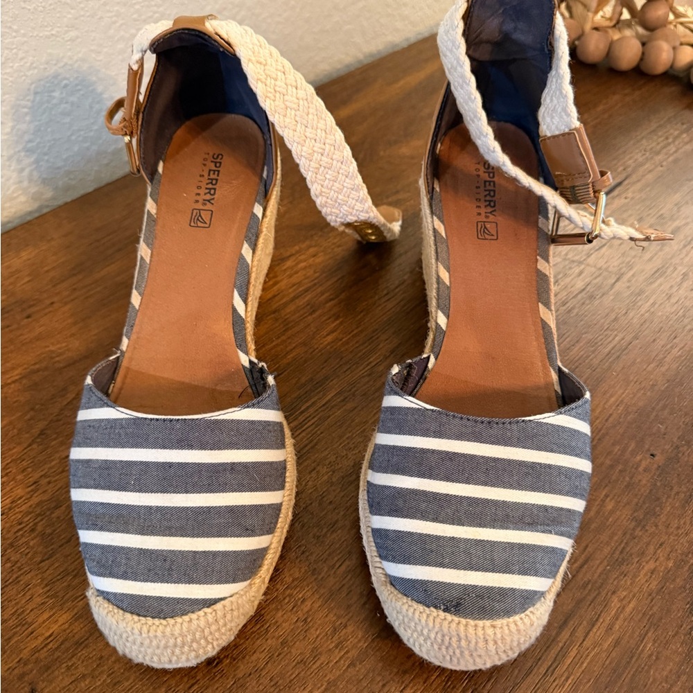Sperry Women's Navy and White Espadrille Wedges